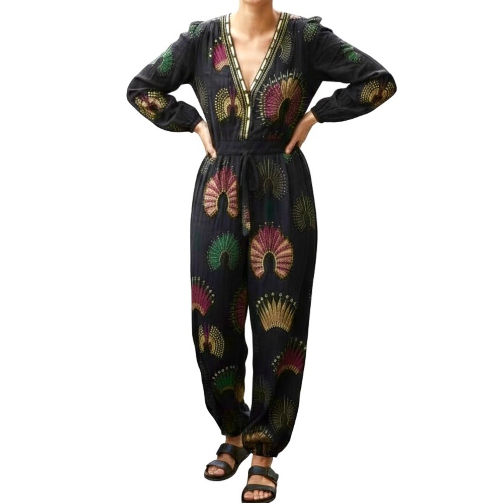 Farm Rio Wonderful Headdress Long sleeved Jumpsuit Women’s XS Viscose Lined